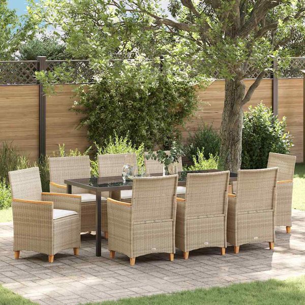 vidaXL Garten Essgruppe 9 pcs Beige Poly-Rattan