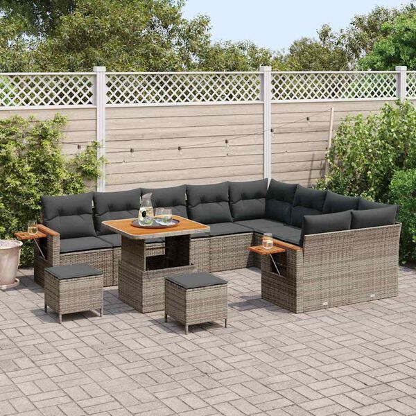 vidaXL Gartensofa-set mit Kissen 13 pcs Grau Poly-Rattan