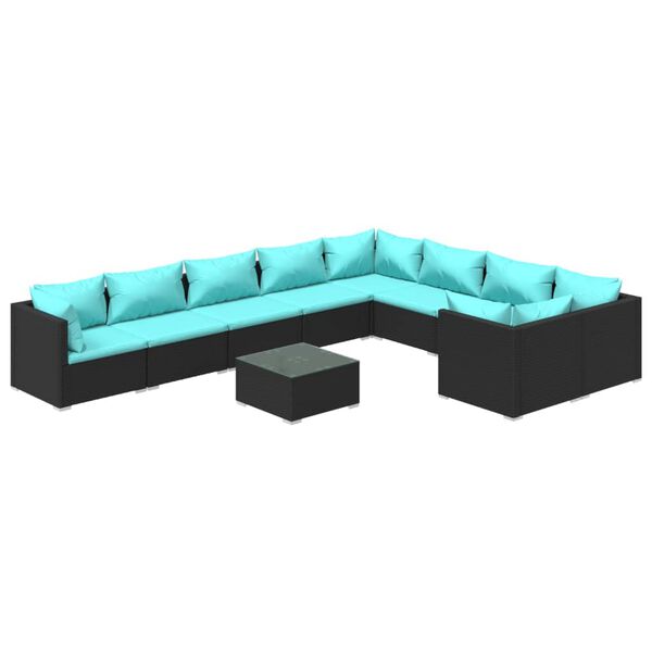 vidaXL 10-tlg. Garten-Lounge-Set mit Kissen Poly Rattan Schwarz