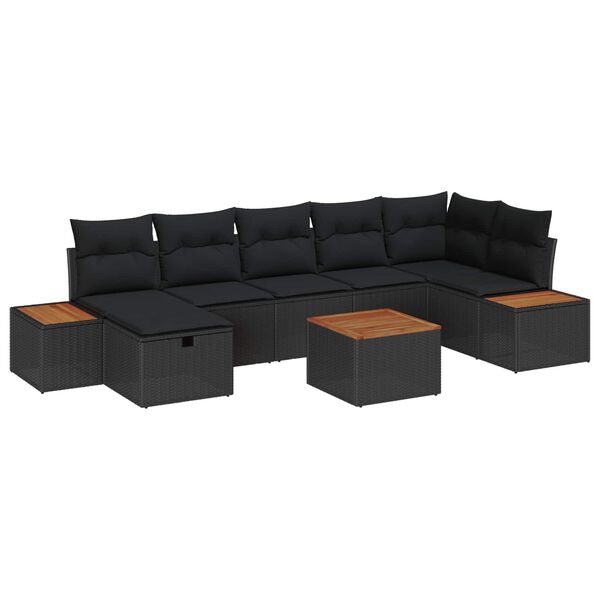 vidaXL Garten-Sofa-Set mit Kissen 8 pcs Schwarz Poly Rattan