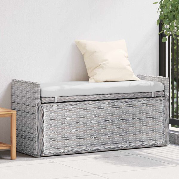 vidaXL Sitzbank mit Stauraum Wei&szlig; gewaschen 110 x 40 x 50 cm Rattan