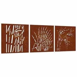 vidaXL 3-tlg. Garten-Wanddeko 55x55 cm Cortenstahl Gras-Design
