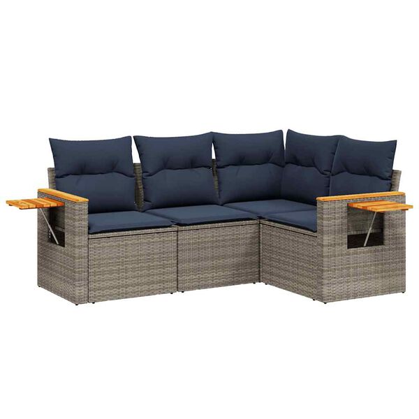 vidaXL 4-tlg. Garten-Sofagarnitur mit Kissen Grau Poly Rattan