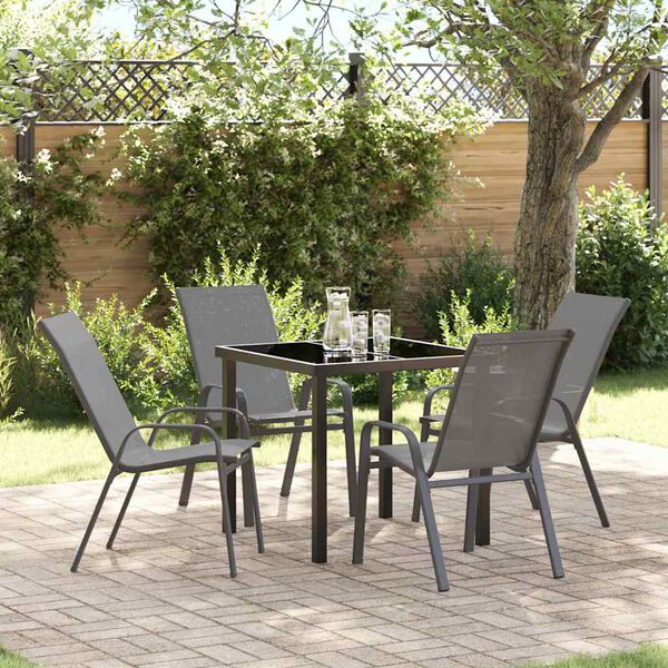 vidaXL Garten Essgruppe 5 pcs Grau und Schwarz
