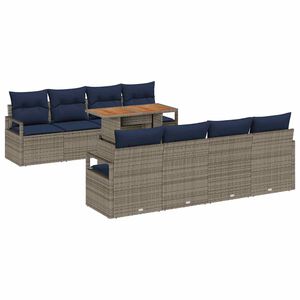 vidaXL Garten-Sofa-Set mit Kissen 9 pcs Grau und Marineblau