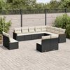 vidaXL 12-tlg. Garten-Sofagarnitur mit Kissen Schwarz Poly Rattan
