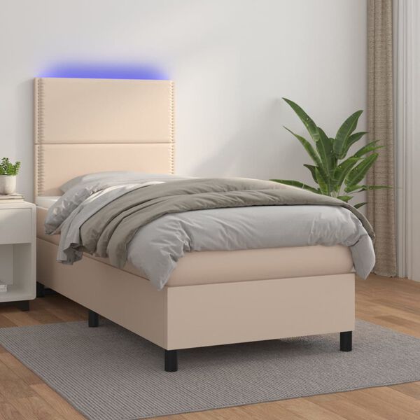 vidaXL Boxspringbett mit Matratze & LED Cappuccino-Braun 80x200cm
