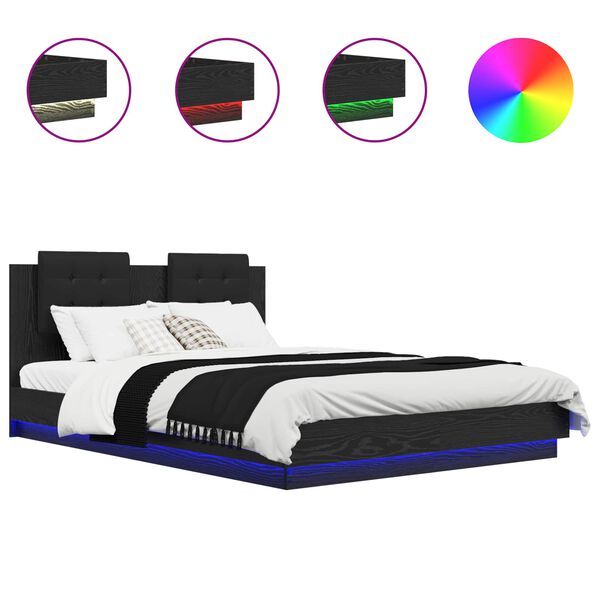 vidaXL Bettgestell mit Kopfteil Schwarz Eichen-Optik 150 x 200 cm