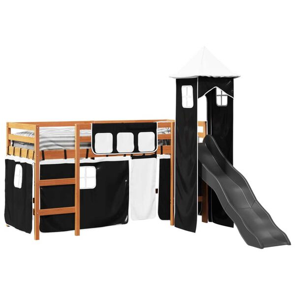 vidaXL Kinderhochbett mit Turm Weiß & Schwarz 80x200 cm Kiefernholz