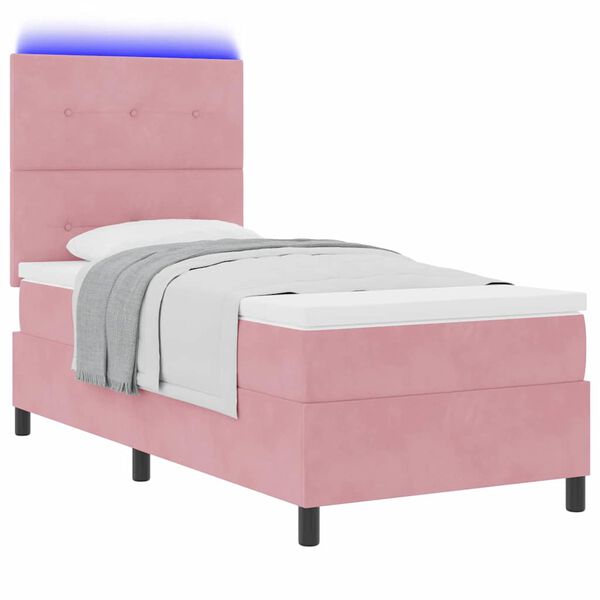 vidaXL LED Boxspringbett mit Matratze Rosa 80 x 200 cm Stoff