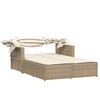 vidaXL Doppel-Sonnenliege mit Dach und Auflagen Beige Poly Rattan