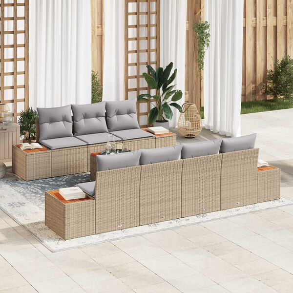 vidaXL Gartensofa-set mit Kissen 8 pcs Beige Poly Rattan