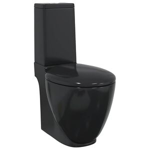 vidaXL Toilette Rund Keramik Schwarz