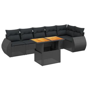 vidaXL 7-tlg. Garten-Sofagarnitur mit Kissen Schwarz Poly Rattan