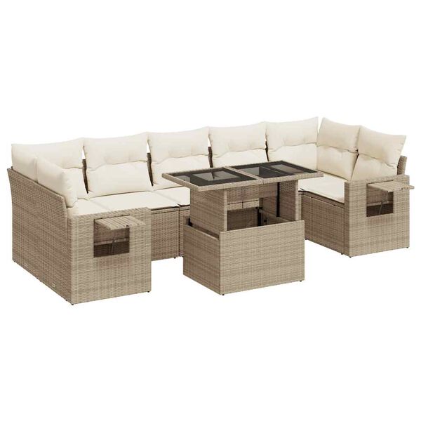vidaXL 8-tlg. Garten-Sofagarnitur mit Kissen Beige Poly Rattan