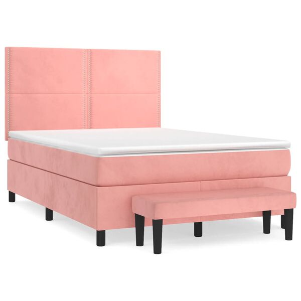 vidaXL Boxspringbett mit Matratze Rosa 140x190 cm Samt