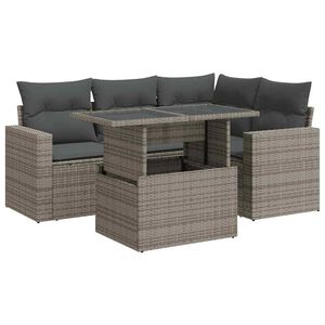 vidaXL 5-tlg. Garten-Sofagarnitur mit Kissen Grau Poly Rattan