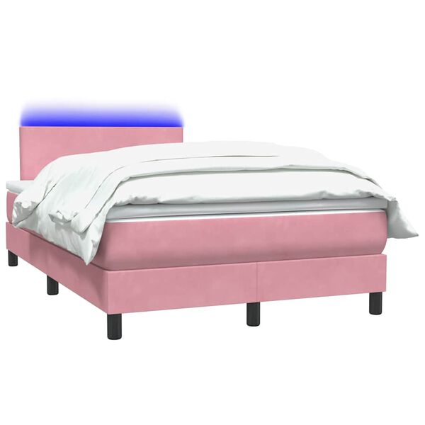 vidaXL Boxspringbett mit Matratze & LED Rosa 120x210 cm Samt