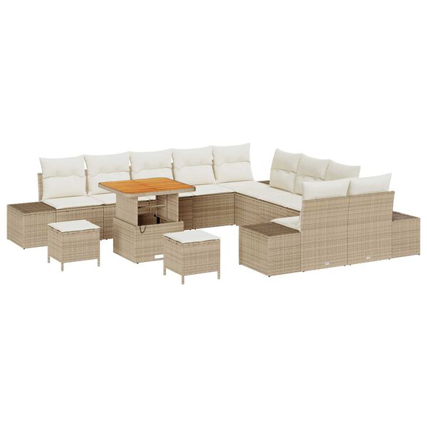 vidaXL Gartensofa-set mit Kissen 13 pcs Beige Poly-Rattan