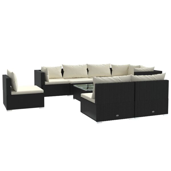 vidaXL 9-tlg. Garten-Lounge-Set mit Kissen Poly Rattan Schwarz