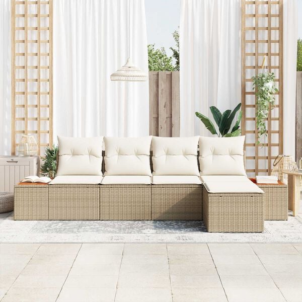vidaXL Gartensofa-set mit Kissen 5 pcs Beige und Creme Poly Rattan