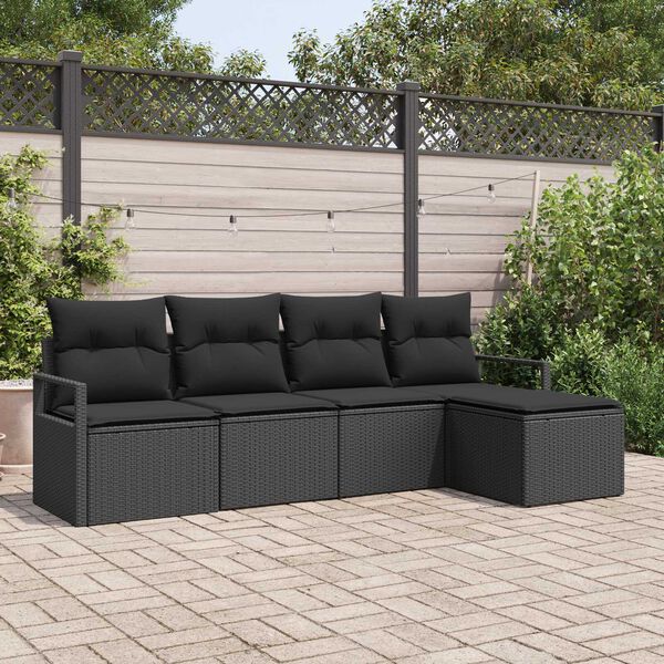vidaXL Sofa Set mit Kissen mit Speicher 5 pcs Schwarz Poly-Rattan