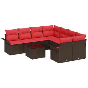 vidaXL Gartensofa-set mit Kissen 9 pcs Beige und Rot Poly-Rattan