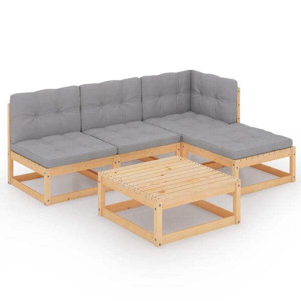 vidaXL 5-tlg. Garten-Lounge-Set mit Kissen Kiefer Massivholz