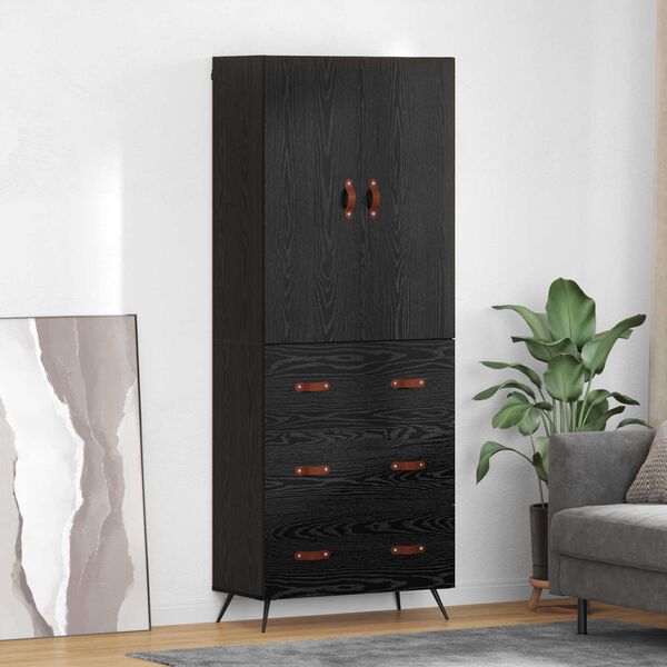 vidaXL Highboard Schwarz Eichen-Optik 69,5 x 34 x 180 cm Holzwerkstoff