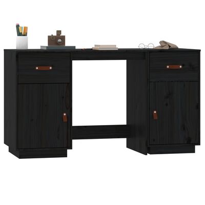vidaXL Schreibtisch mit Schränken Schwarz 135x50x75 cm Massivholz