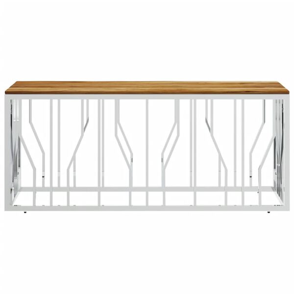 vidaXL Couchtisch Silbern Edelstahl und Massivholz Akazie