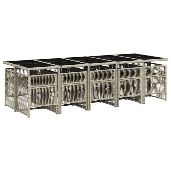 vidaXL 11-tlg. Garten-Essgruppe mit Kissen Hellgrau Poly Rattan