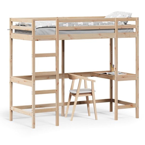 vidaXL Hochbett mit Schreibtisch 75x190 cm Massivholz Kiefer