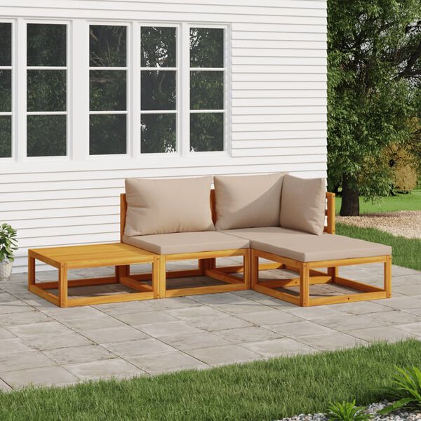 vidaXL 4-tlg. Garten-Lounge-Set mit Taupe Kissen Massivholz
