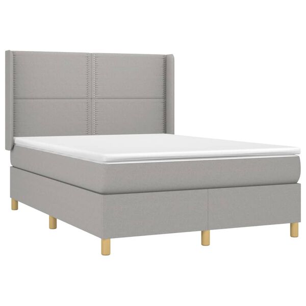 vidaXL Boxspringbett mit Matratze & LED Hellgrau 140x200 cm Stoff