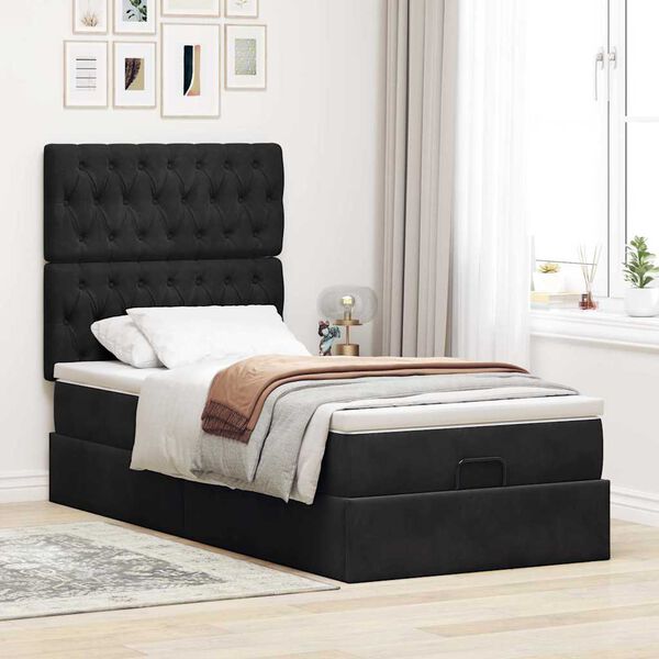 vidaXL Ottoman-Bett mit Matratzen Schwarz 90x190 cm Samt