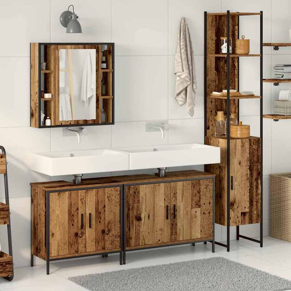 vidaXL Badezimmerm&ouml;bel-Set mit Regal mit T&uuml;r 4 pcs Braun Holzwerkstoff