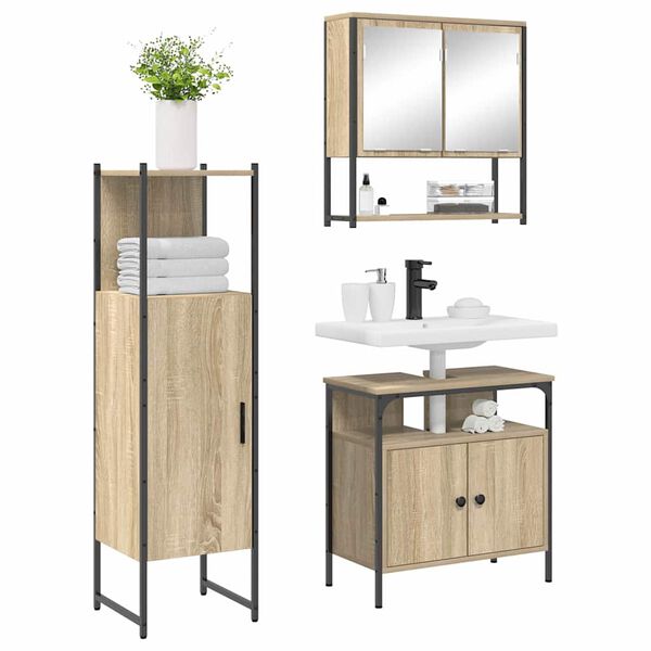 vidaXL Badezimmerm&ouml;bel Set mit Regal 3 pcs Braun 33 x 33 x 120.5 cm