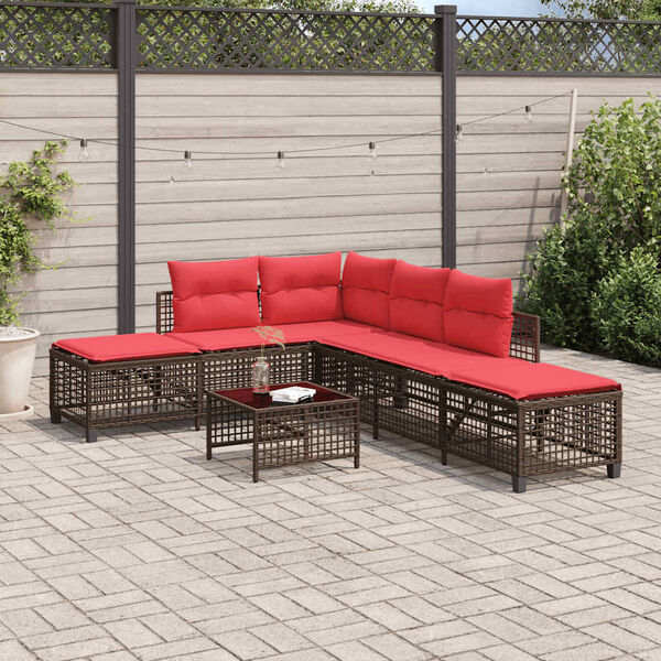 vidaXL 3-teiliges Ecksofa-Set f&uuml;r den Garten mit Kissen, braun, Polyrattan