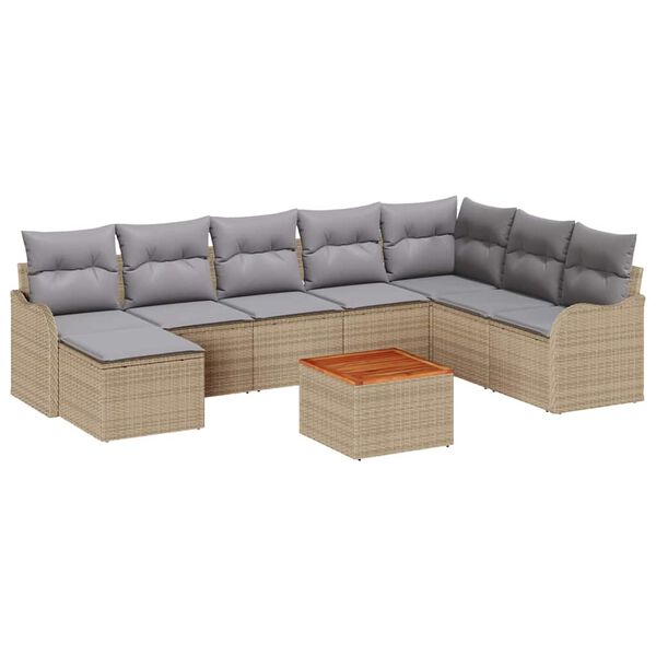 vidaXL Gartensofa-set 9 pcs Beige und Hellgrau Poly-Rattan