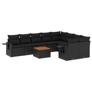 vidaXL 10-tlg. Garten-Sofagarnitur mit Kissen Schwarz Poly Rattan