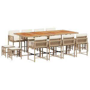 vidaXL 13-tlg. Garten-Essgruppe mit Kissen Beige Poly Rattan