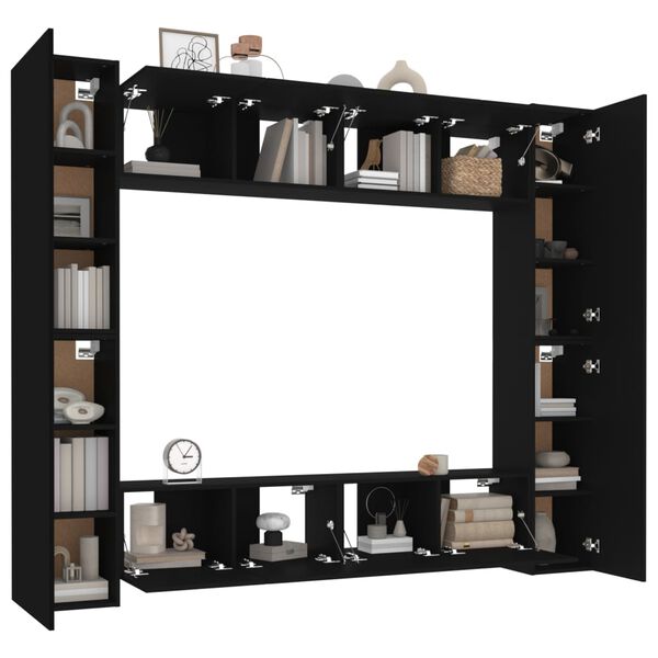vidaXL 8-tlg. TV-Schrank-Set Schwarz Holzwerkstoff
