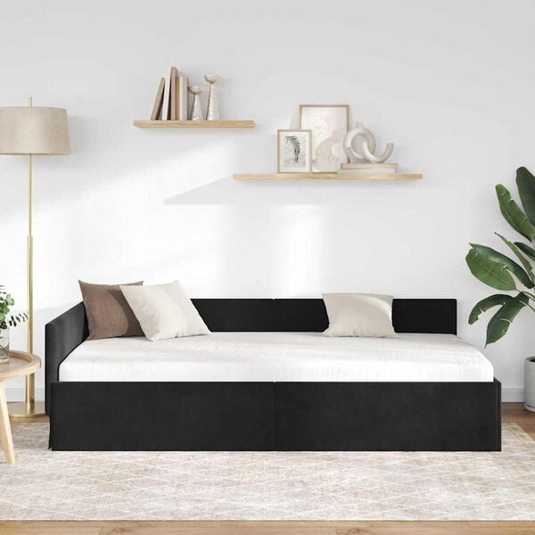 vidaXL Eckbettgestell Schwarz 90 cm x 190 cm SamtundSperrholz