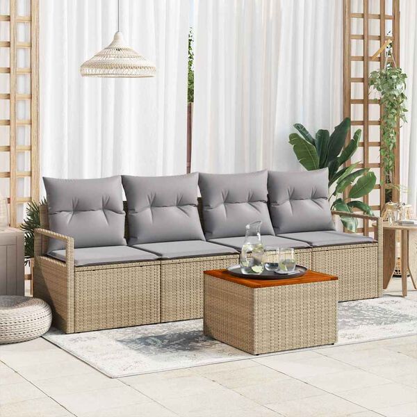 vidaXL Gartensofa-set mit Kissen 5 pcs Beige Poly-Rattan