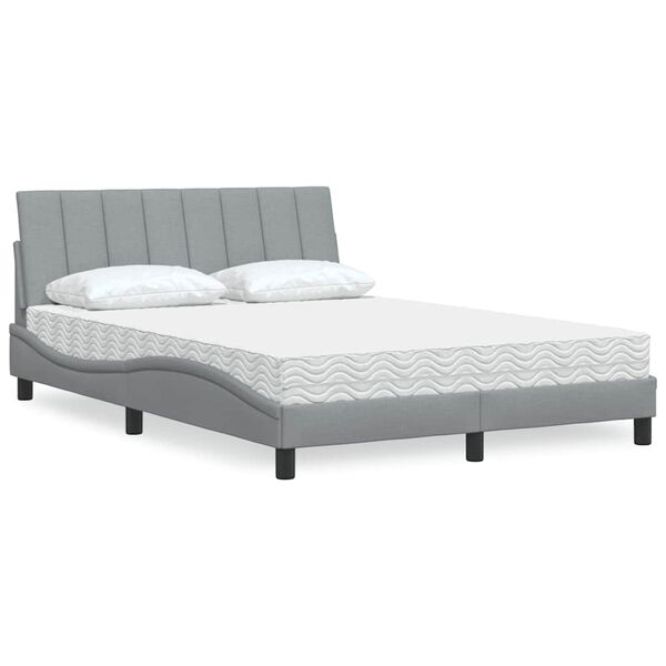 vidaXL Bett mit Matratze "Hanko" Hellgrau 140x190 cm Stoff