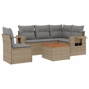 vidaXL 6-tlg. Garten-Sofagarnitur mit Kissen Beige Poly Rattan