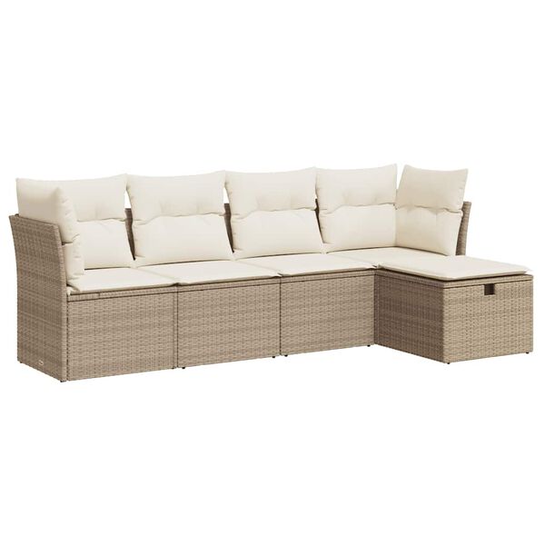 vidaXL 5-tlg. Garten-Sofagarnitur mit Kissen Beige Poly Rattan
