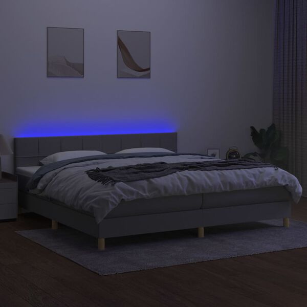 vidaXL Boxspringbett mit Matratze & LED Hellgrau 200x200 cm Stoff