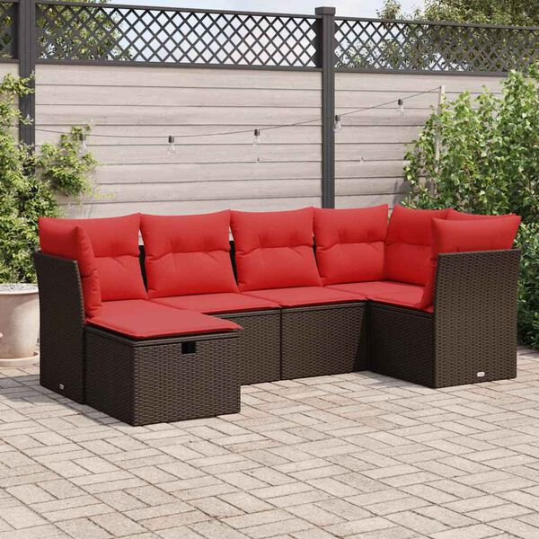 vidaXL 6-tlg. Garten-Sofagarnitur mit Kissen Braun Poly Rattan